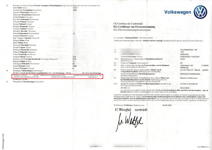 Verso du certificat de conformité
